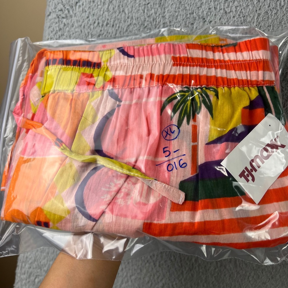 New Haute Hippie Tropical Print Drawstring Pants Pink Orange Yellow Palm Tree XL - Picture 13 of 13